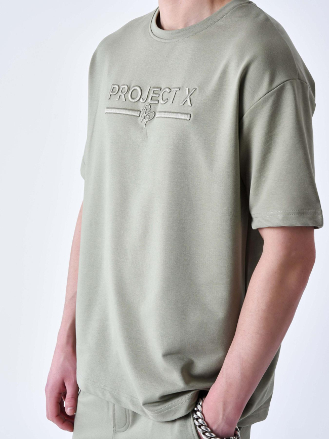 T-shirt logo brodé kaki homme - Project X Paris