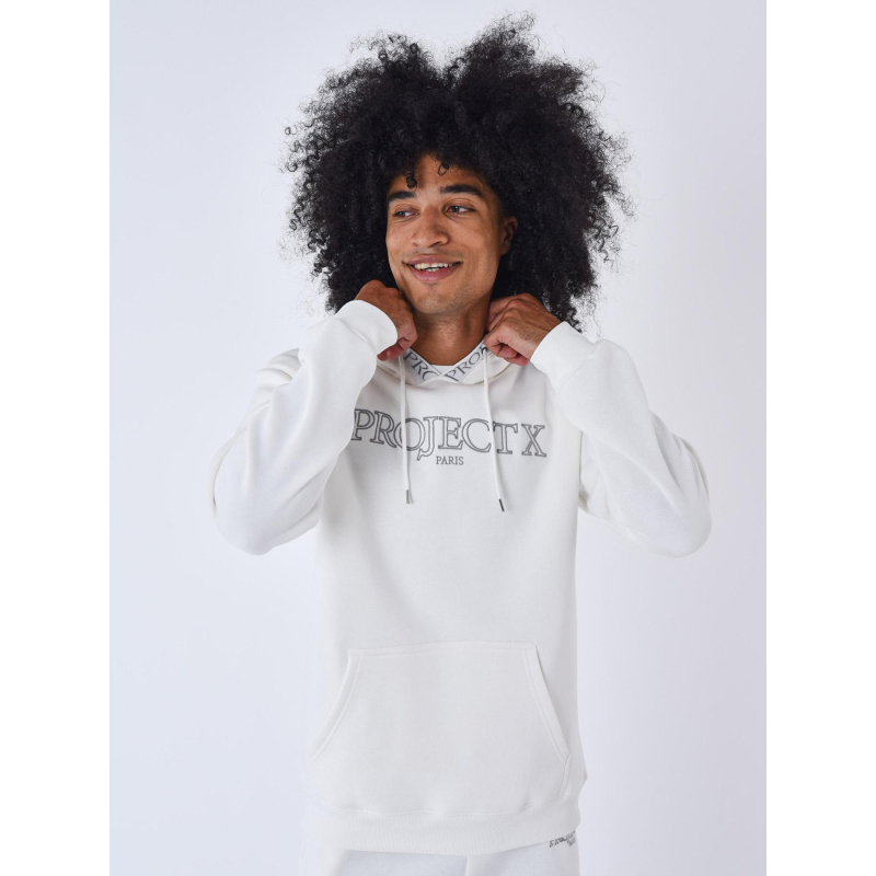 Sweat à capuche logo brodé blanc homme - Project X Paris