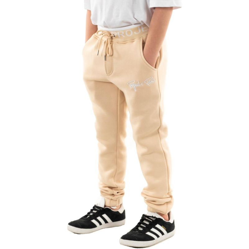 Jogging uni logo brodé beige enfant - Project X Paris