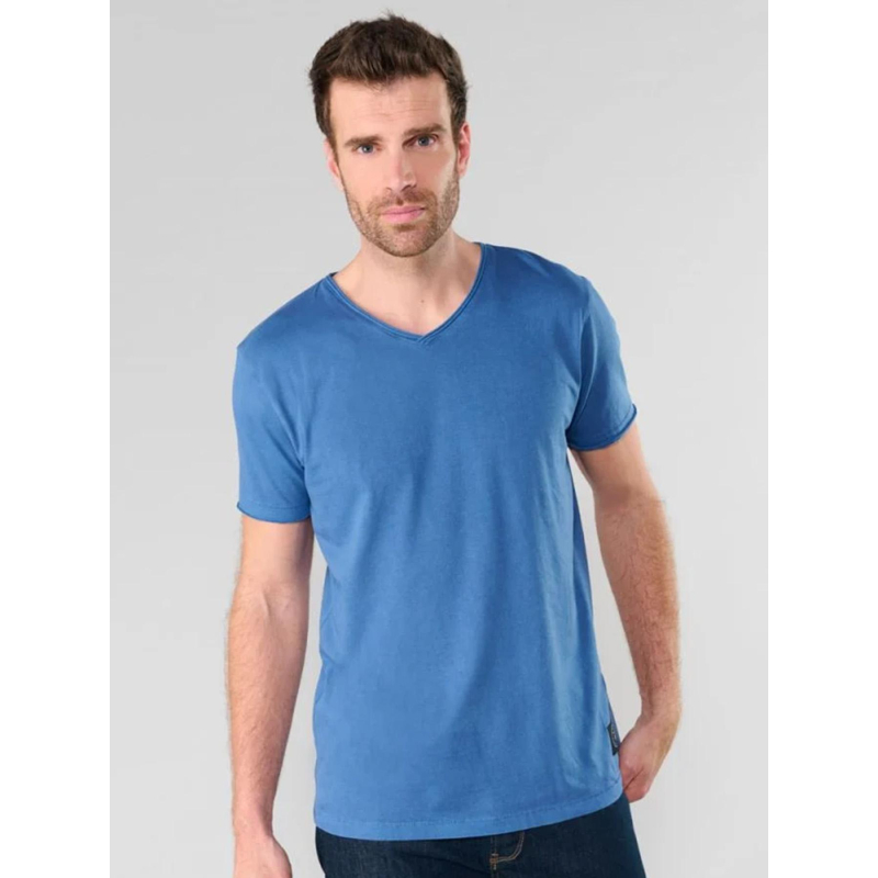 T-shirt uni col v bribs bleu homme - Le Temps Des Cerises