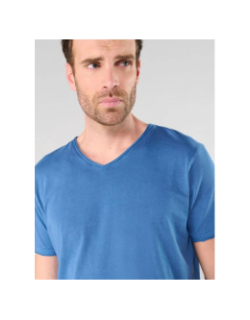 T-shirt uni col v bribs bleu homme - Le Temps Des Cerises