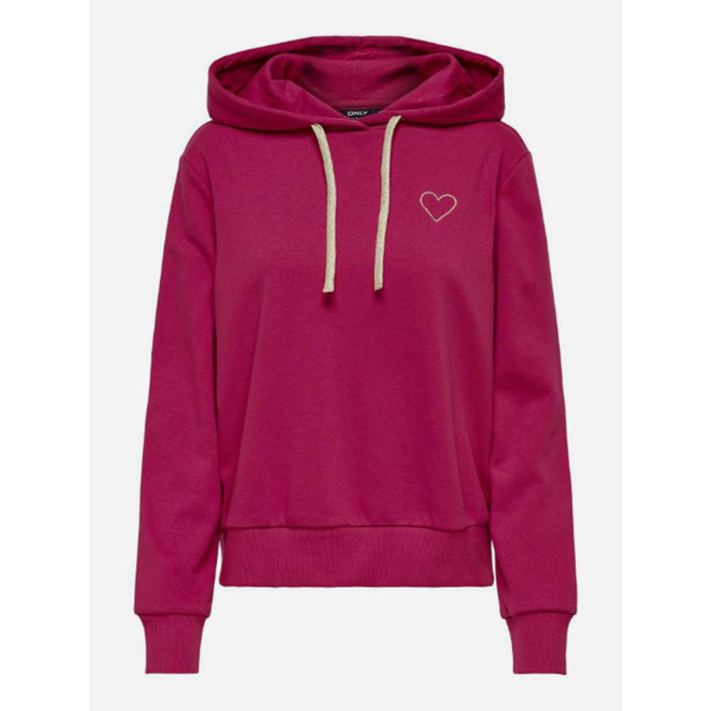 Sweat à capuche cœur noli rose femme - Only