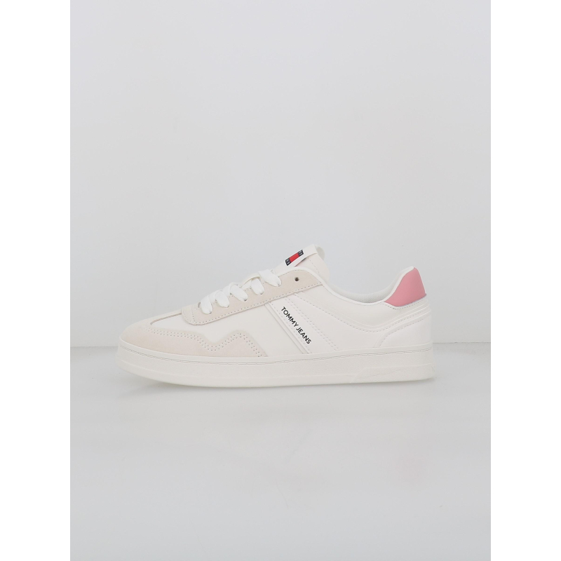 Baskets en cuir court blanc rose femme - Tommy Jeans