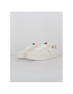 Baskets en cuir court blanc rose femme - Tommy Jeans