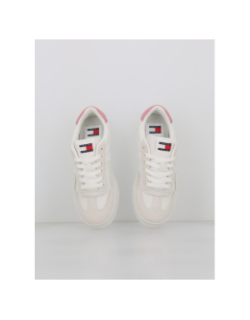 Baskets en cuir court blanc rose femme - Tommy Jeans