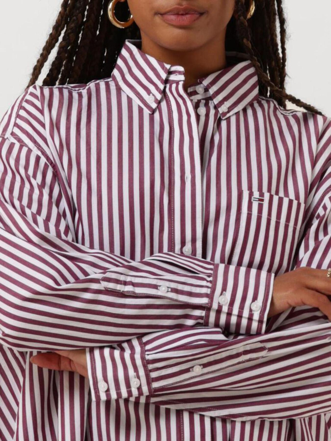 Chemise rayée oversize pinstripe bordeau femme - Tommy Jeans