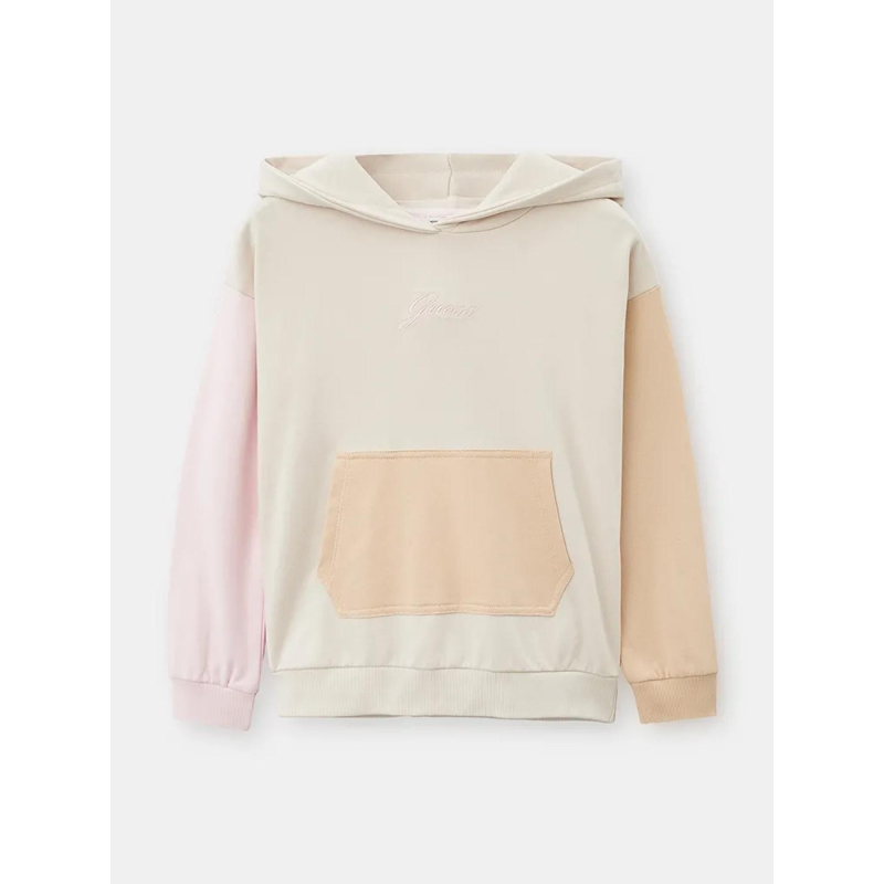 Sweat à capuche colorblock active rose beige fille - Guess