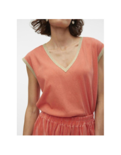 T-shirt col v doré maldora orange femme - Vero Moda