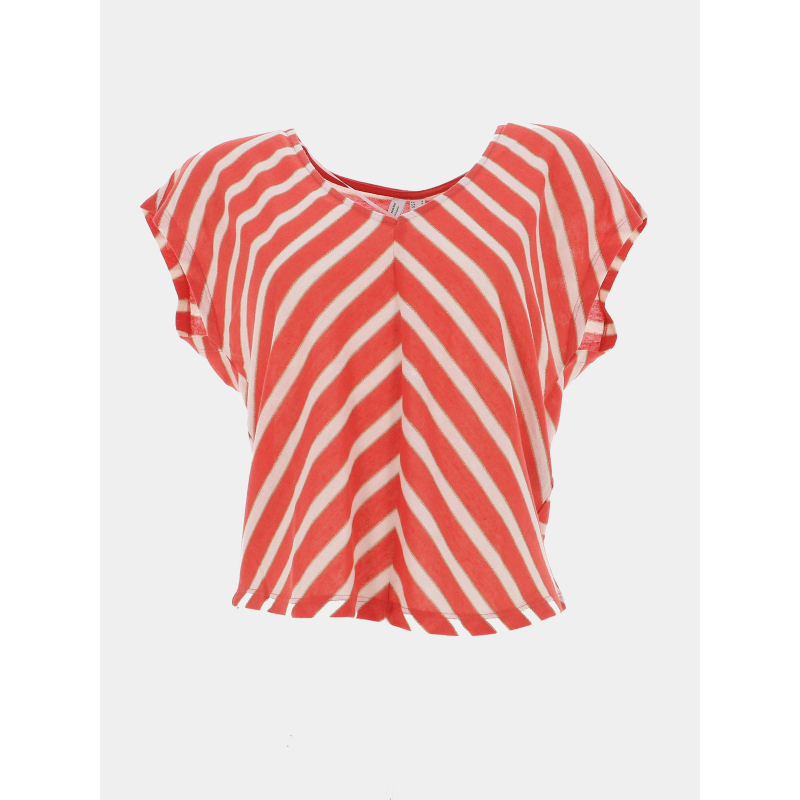 T-shirt col v manika rayé orange écru femme - Vero Moda