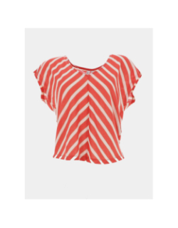 T-shirt col v manika rayé orange écru femme - Vero Moda