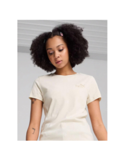 T-shirt côtelé uni logo beige femme - Puma