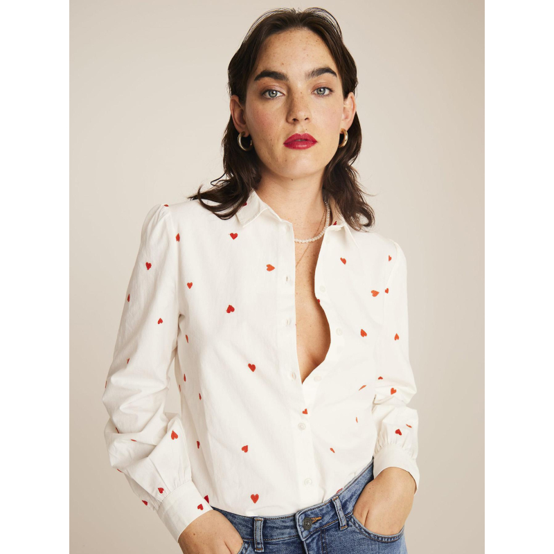 Chemise cœur brodé sanaz blanc femme - Ichi