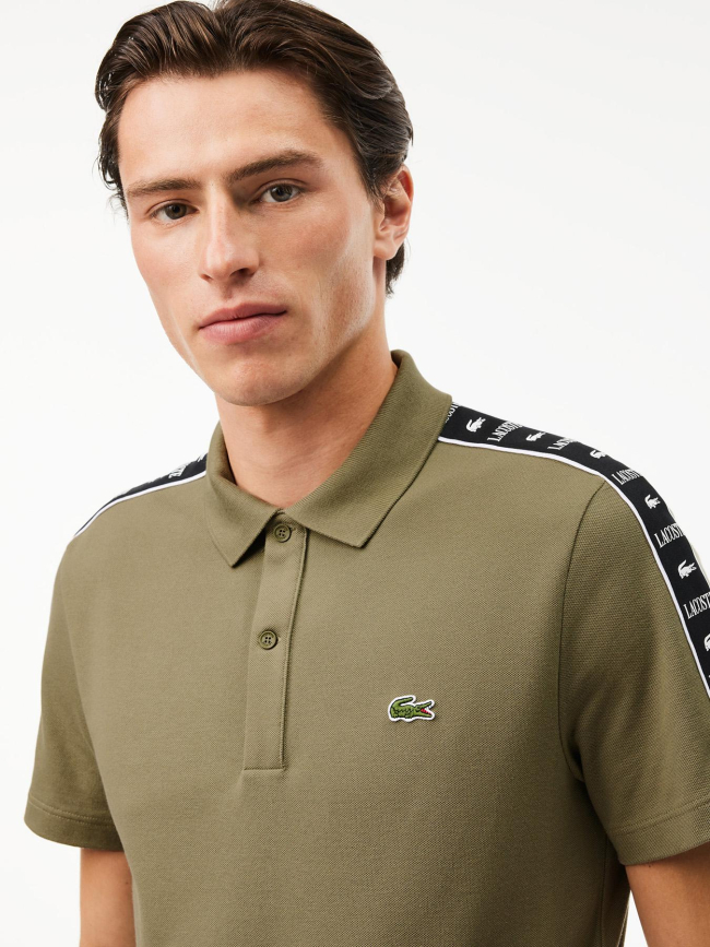 Polo regular fit en mini piqué stretch kaki homme - Lacoste