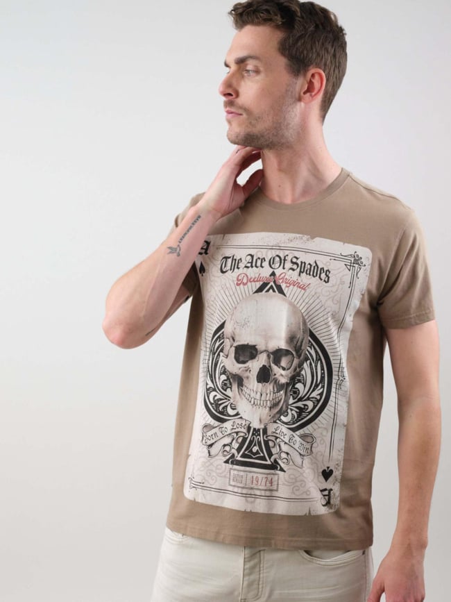 T-shirt ace of spade skull marron homme - Deeluxe