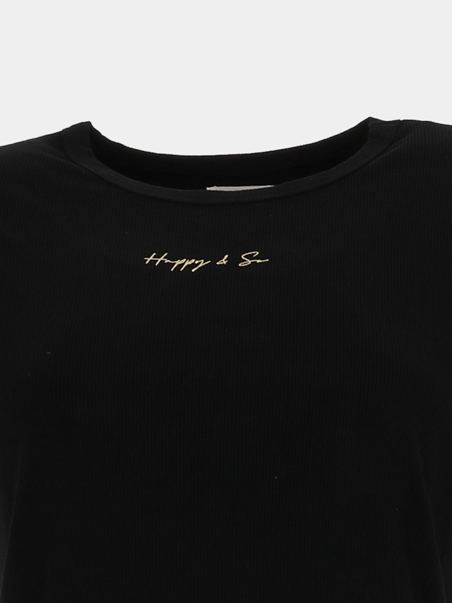 T-shirt côtelé regular léa noir femme - Happy & So