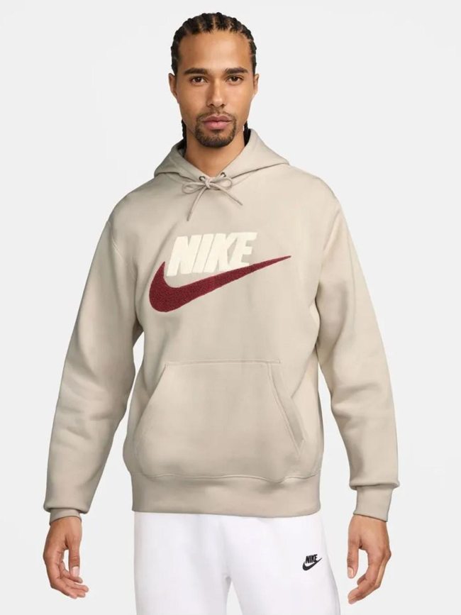 Sweat a capuche club logo beige homme Nike wimod