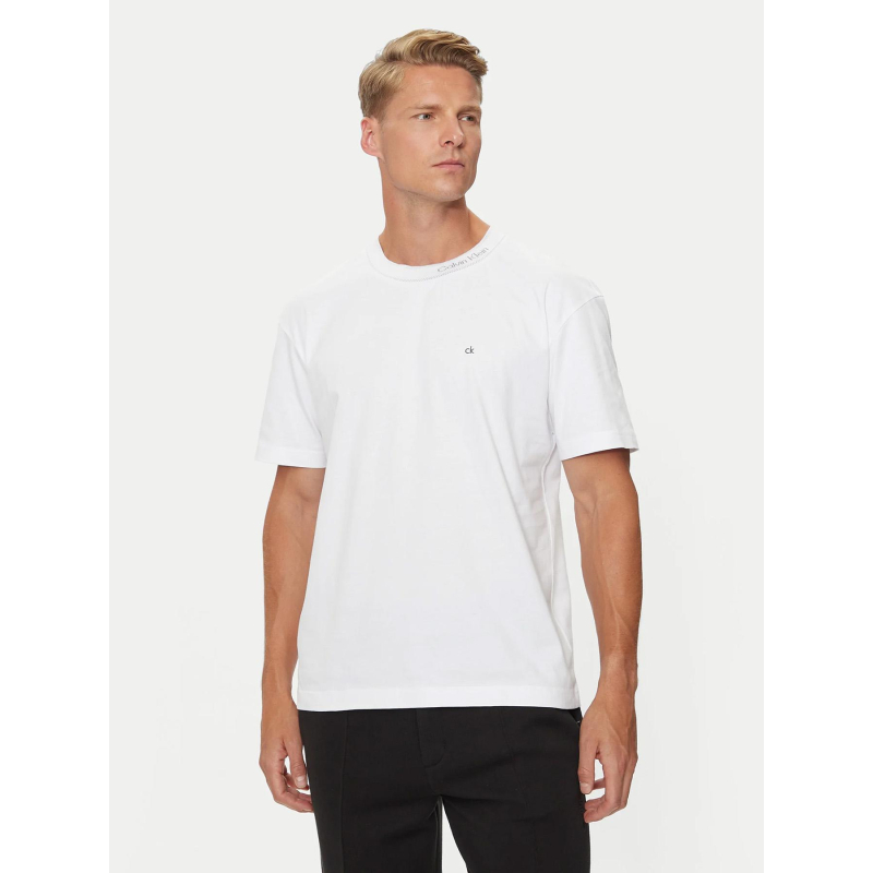 T-shirt col avec logo uni blanc homme - Calvin Klein