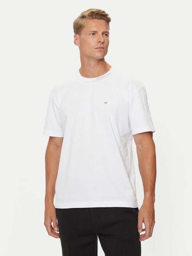 T-shirt col avec logo uni blanc homme - Calvin Klein