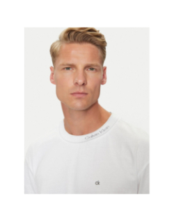 T-shirt col avec logo uni blanc homme - Calvin Klein