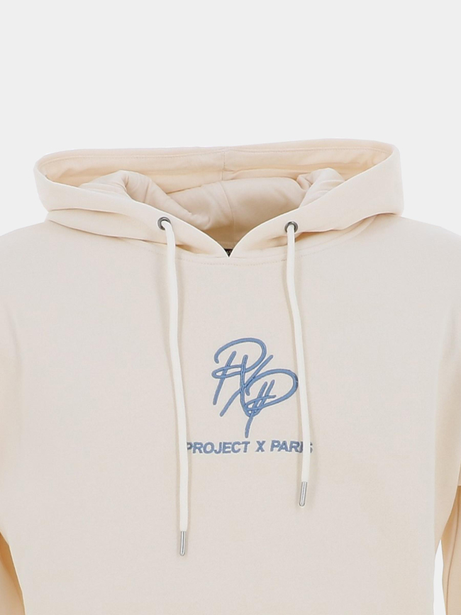 Sweat à capuche double logo brodé beige bleu homme - Project X Paris