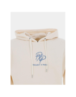 Sweat à capuche double logo brodé beige bleu homme - Project X Paris