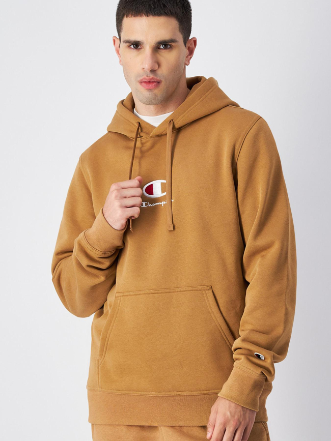 Sweat à capuche logo brodé marron homme - Champion