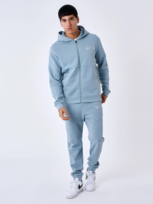 Sweat à capuche zippé uni bleu gris homme - Project X Paris