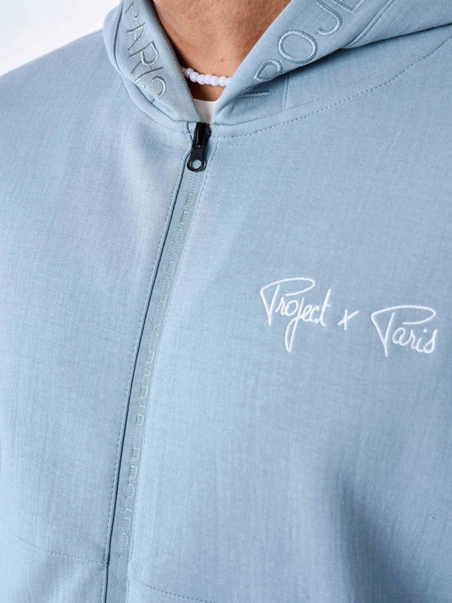 Sweat à capuche zippé uni bleu gris homme - Project X Paris