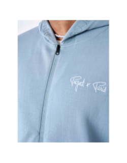 Sweat à capuche zippé uni bleu gris homme - Project X Paris