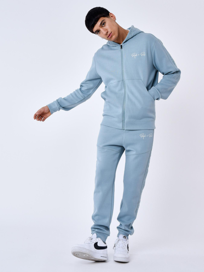 Jogging uni  logo brodé bleu gris  homme - Project X Paris