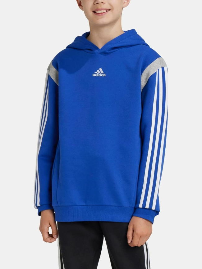 Sweat à capuche logo colorblock gris/bleu enfant - Adidas