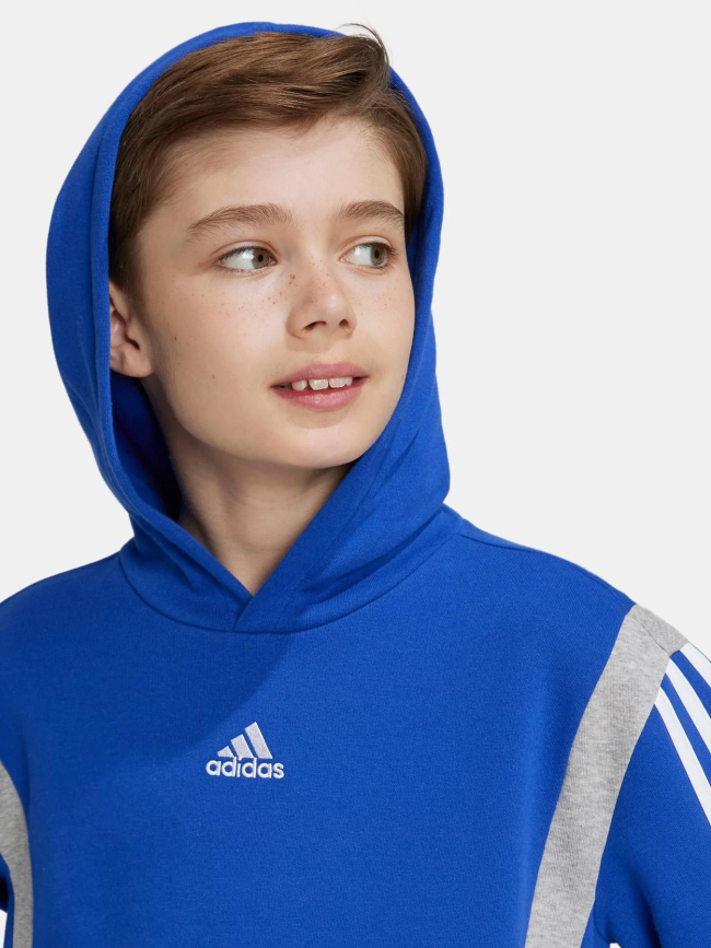 Sweat à capuche logo colorblock gris/bleu enfant - Adidas