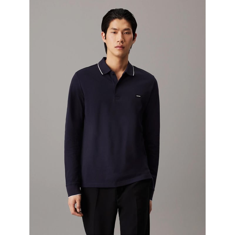 Polo manches longues stretch bleu marine homme - Calvin Klein