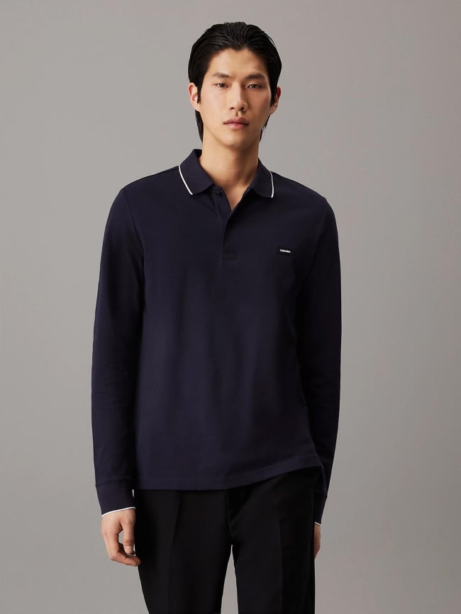 Polo manches longues stretch bleu marine homme - Calvin Klein