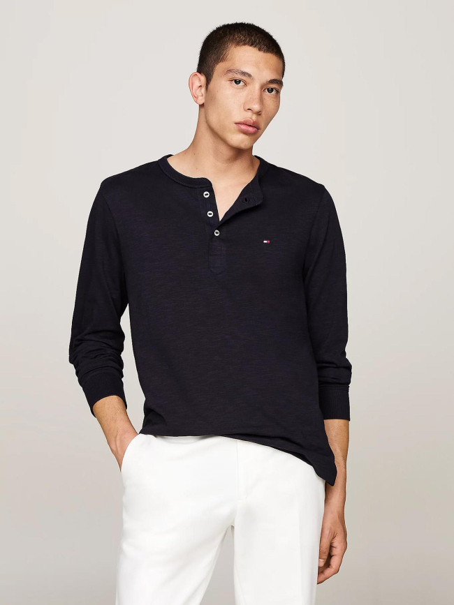 T-shirt manches longues henley bleu marine homme - Tommy Hilfiger