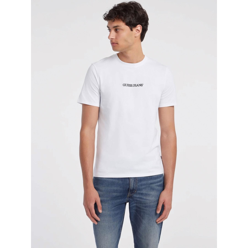 T-shirt slim fit logo brodé blanc homme - Guess