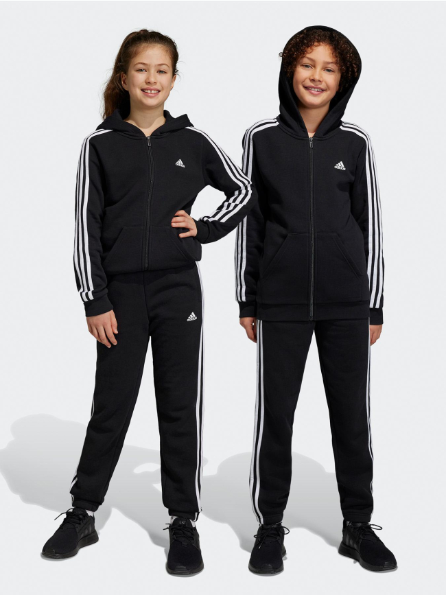 Jogging 3 bandes uni noir blanc enfant Adidas wimod