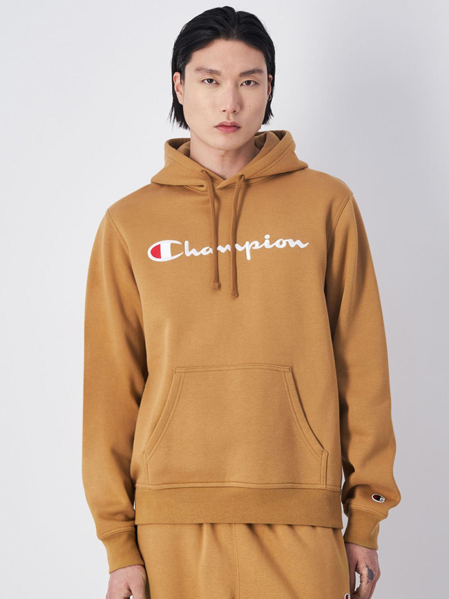 Sweat à capuche uni logo marron homme - Champion