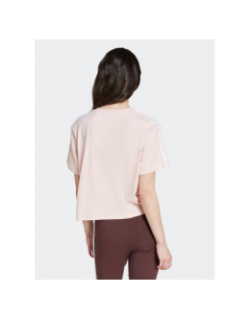 T-shirt crop 3 bandes rose femme - Adidas