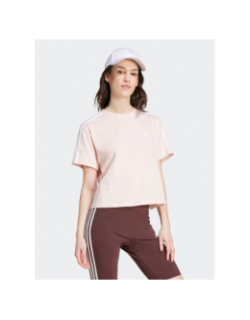 T-shirt crop 3 bandes rose femme - Adidas