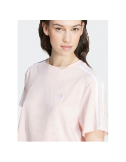 T-shirt crop 3 bandes rose femme - Adidas