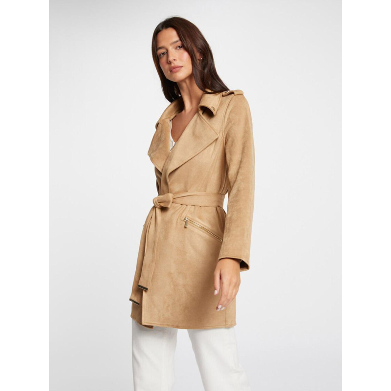 Manteau long ceinturé suédine garia beige femme - Morgan