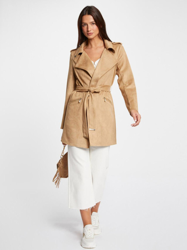 Manteau long ceinturé suédine garia beige femme - Morgan