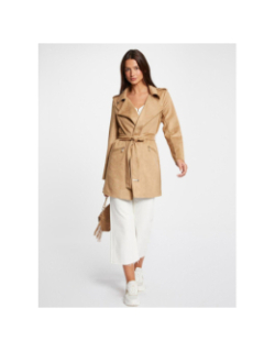 Manteau long ceinturé suédine garia beige femme - Morgan