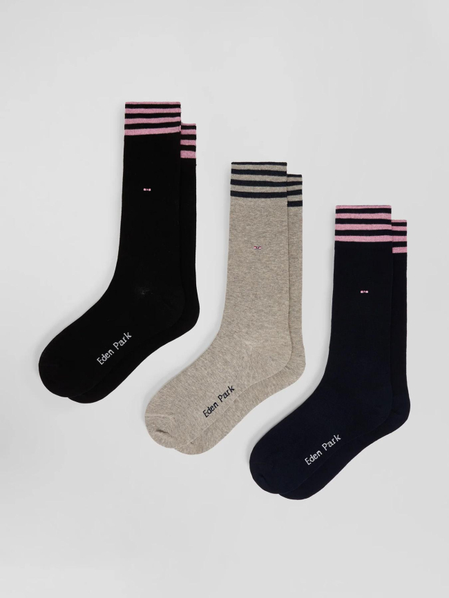 Lot 3 paires de chaussettes rayés noir homme - Eden Park