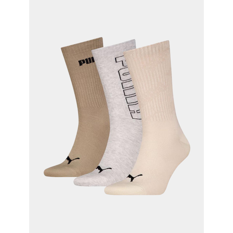 Pack 3 paires de chaussettes logo crew beige gris marron - Puma