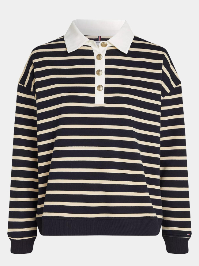 Polo manches longues à rayures beige bleu - Tommy Hilfiger