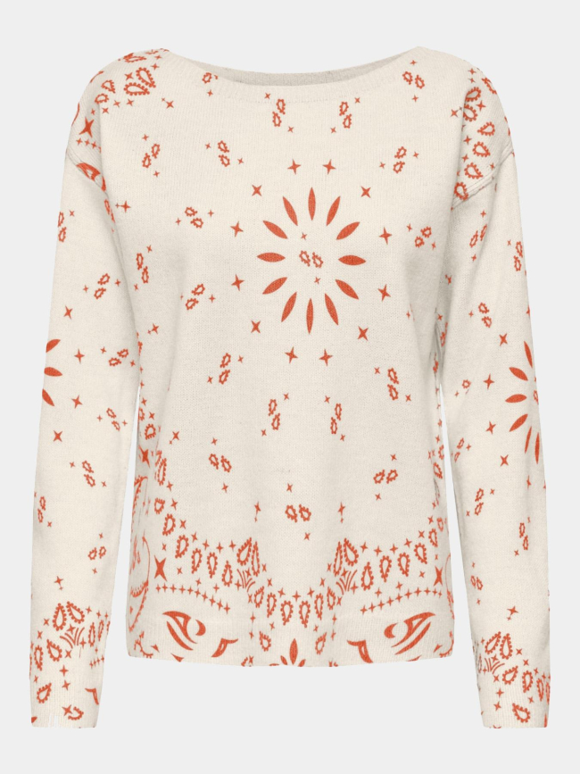 Pull imprimé sanne blanc écru orange femme - Only