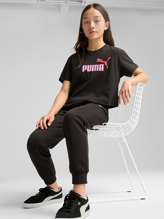 T-shirt crop logo noir rose fille - Puma