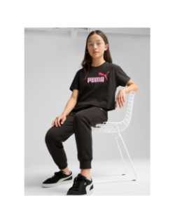 T-shirt crop logo noir rose fille - Puma